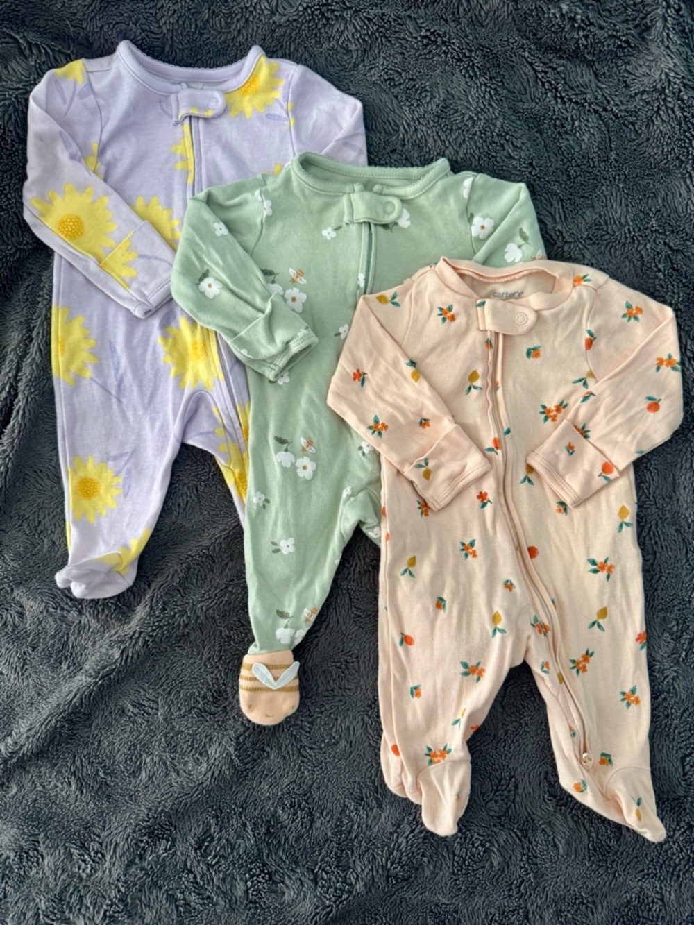 Carter's Baby Footie Sleepers - Lavender, Mint Green, Peach Floral